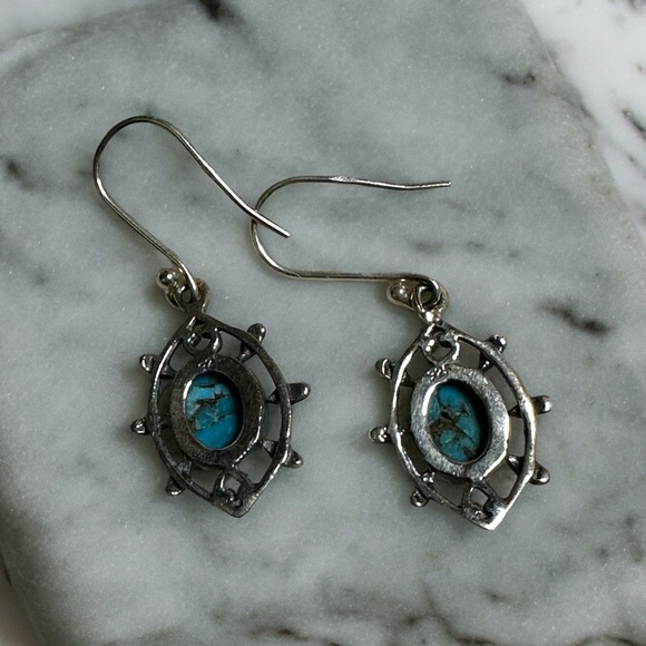 Blue Moon Turquoise Sterling Silver Drop Earrings - Picture 4 of 9